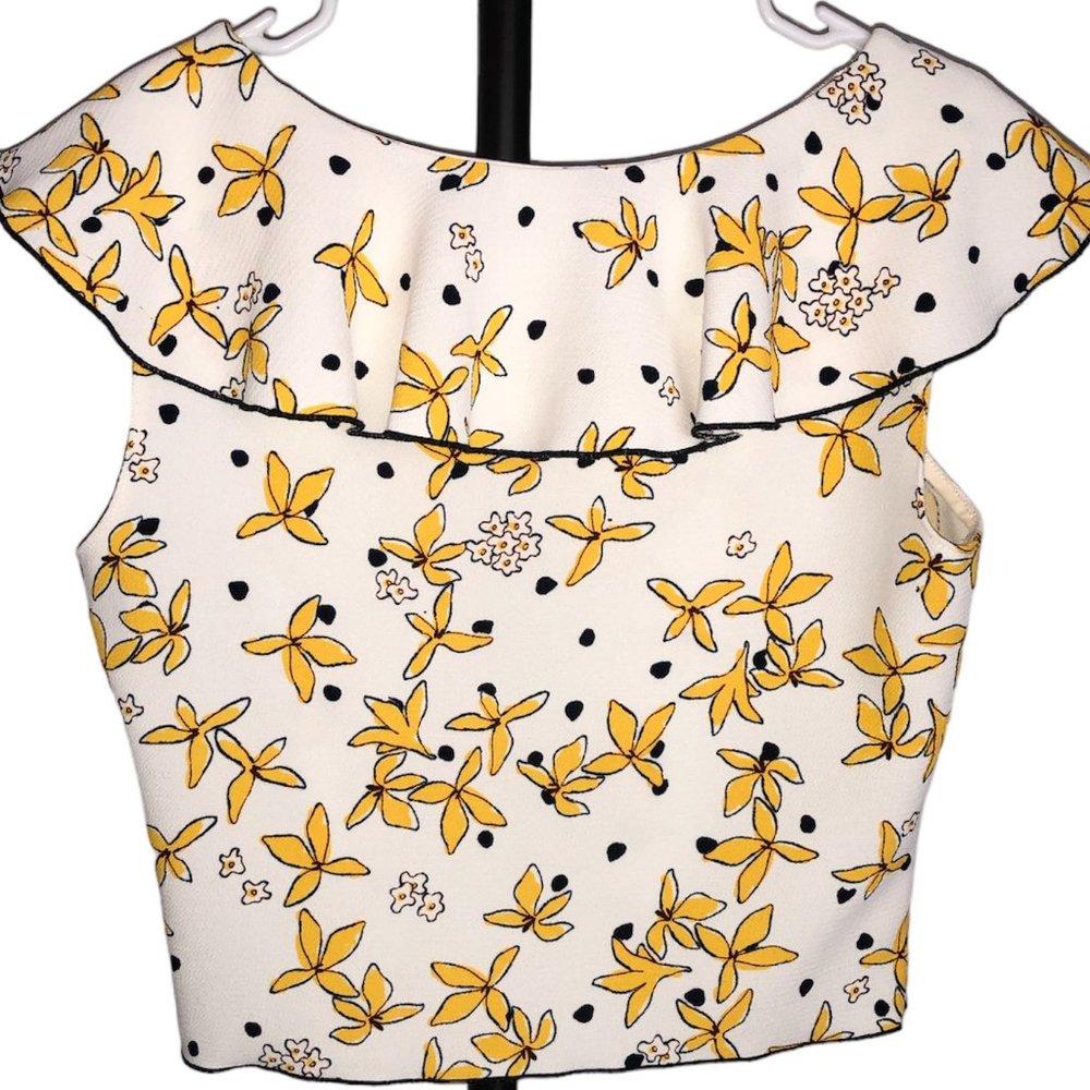 Zara Floral Ruffle Top Size S - Picture 2 of 6